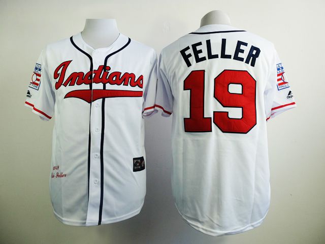 Men Cleveland Indians #19 Feller White Throwback MLB Jerseys->cleveland indians->MLB Jersey